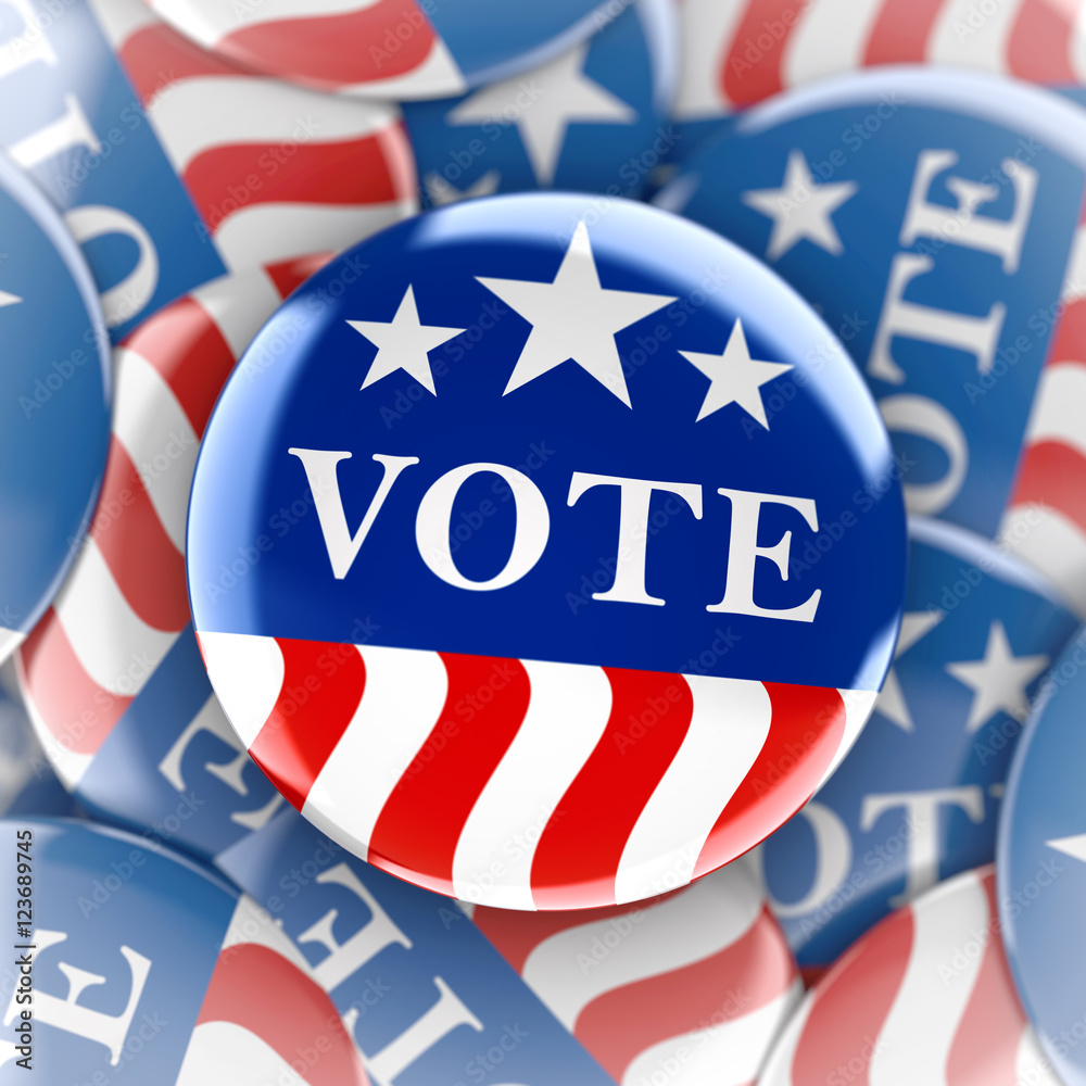Vote buttons in red, white, and blue with stars - 3d rendering Vote buttons in red, white, and blue with stars - 3d rendering