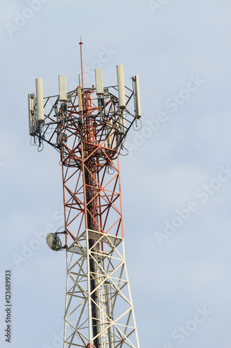 Telecommunication antenna for radio, television and telephone with blue sky.
 photo