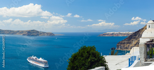Nea Kameni volcanic island in Santorini Greece