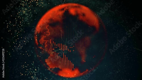Spinning red globe and glowing dots. Lopped animation