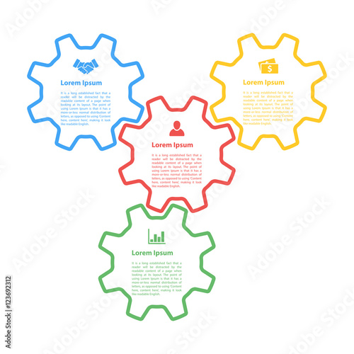 Infographic concept: four gears line style diagram process vector illustration