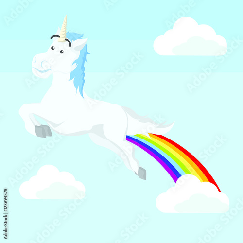 unicorn flying with rainbow