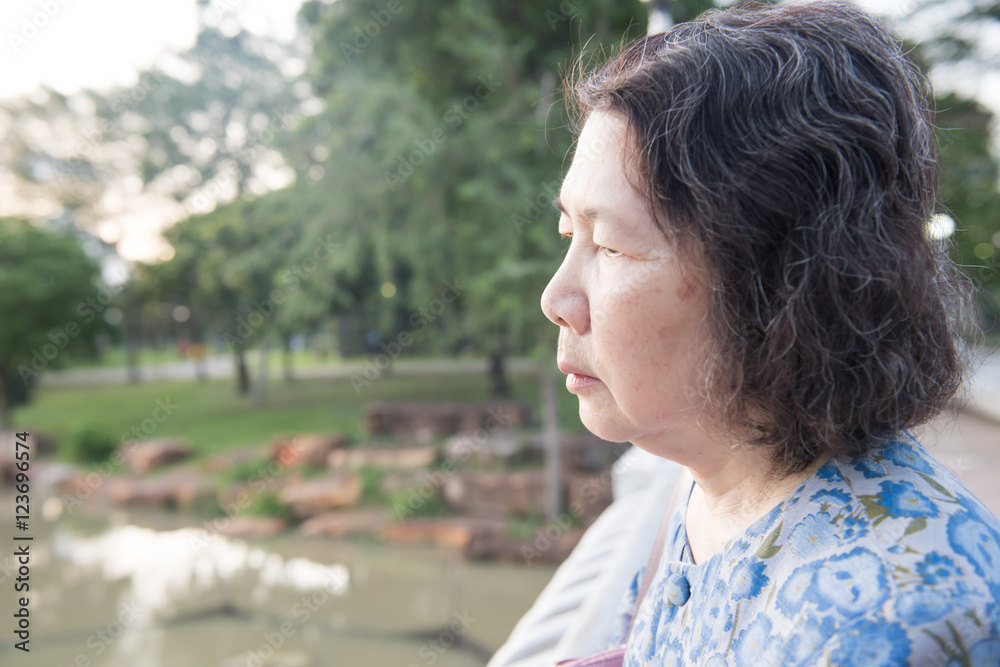 portrait of lonely senior asian woman in garden portrait of lonely senior asian woman in garden