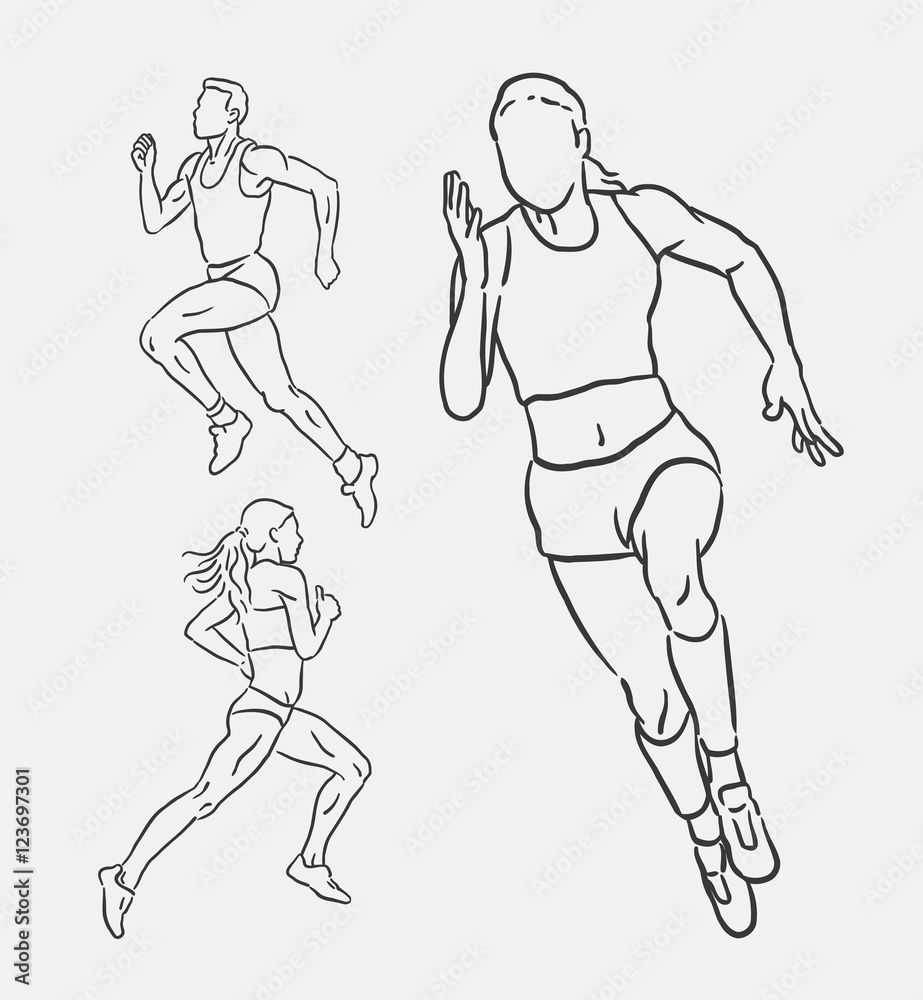 Running male and female sport hand drawing. Good use for symbol ...