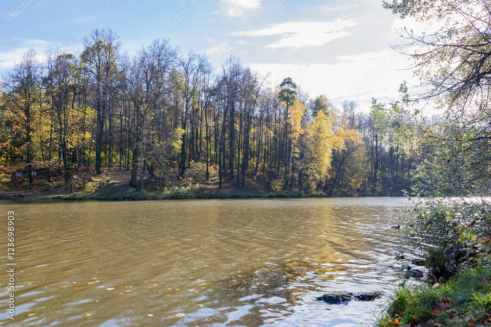 Landscape on a city pond in sunny autumn day Landscape on a city pond in sunny autumn day
