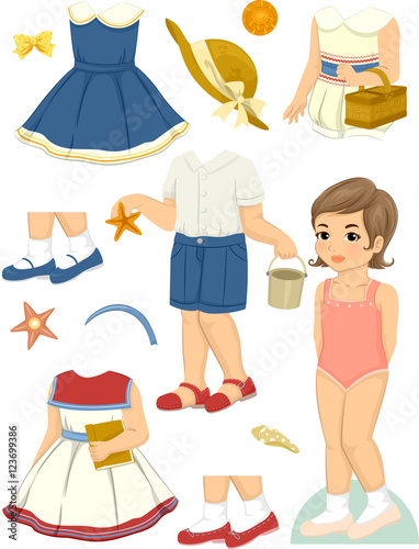 Kid Girl Paper Doll Summer Clothes