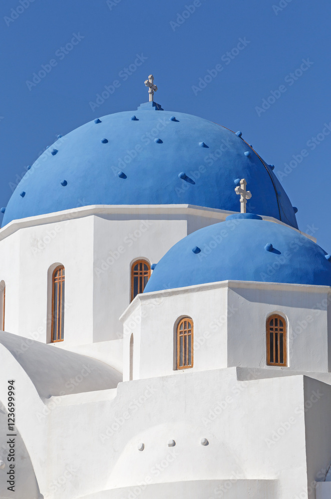 domes of church of Holy Cross in Perissa on Santorini