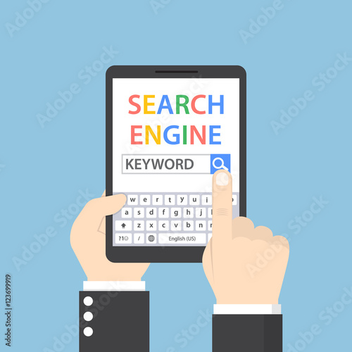 Businessman searching for keyword on search engine