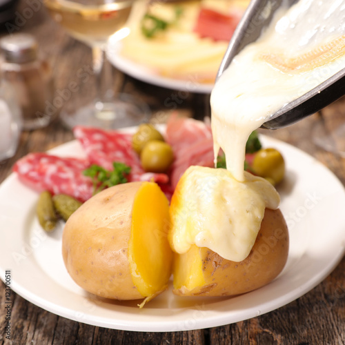 Photography raclette cheese and potato