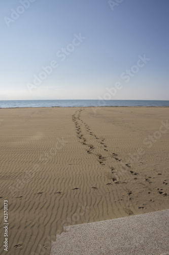 footprint on sand at sea