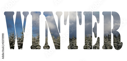 winter landscape with cloudy blue sky