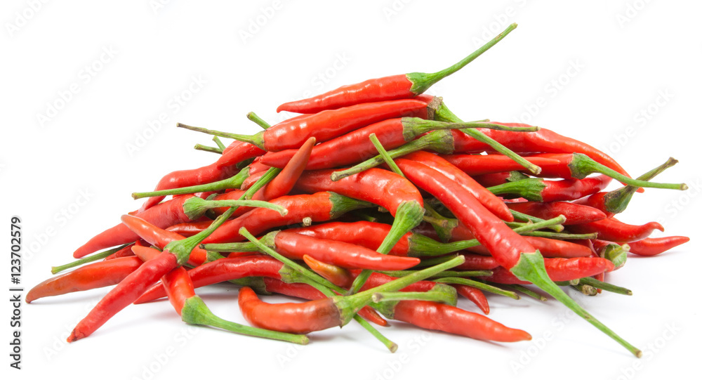 red chili peppers closeup view isolated