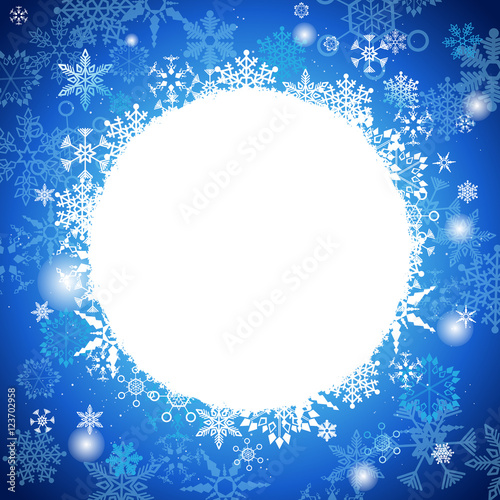 White And Blue Christmas background with snowflakes in different