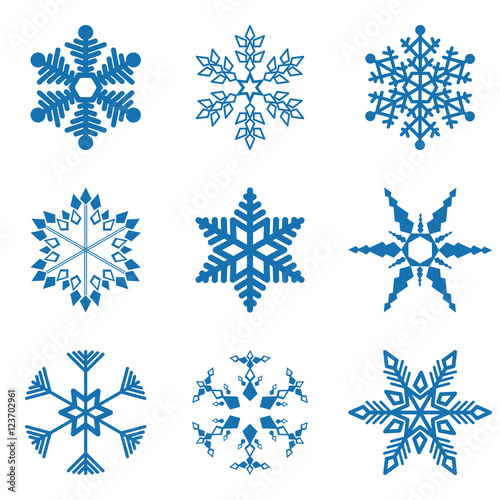 Set of vector snowflakes on white background.