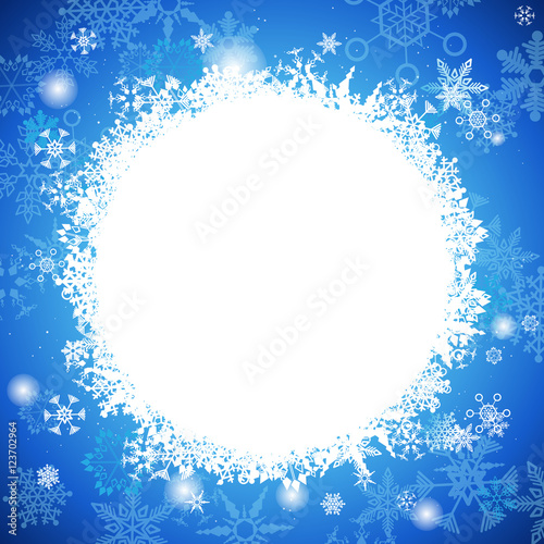 Fototapeta Naklejka Na Ścianę i Meble -  White And Light Blue Christmas background with snowflakes in dif