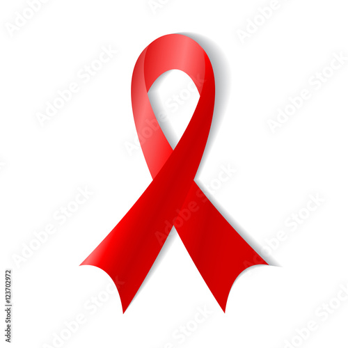 Red ribbon , AIDS awareness , on white background.