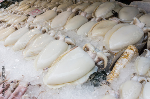 Fresh Squid on ice in market