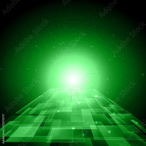 Abstract green technology background with bright flare.