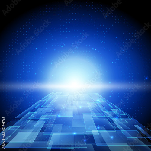 Abstract blue technology background with bright flare.