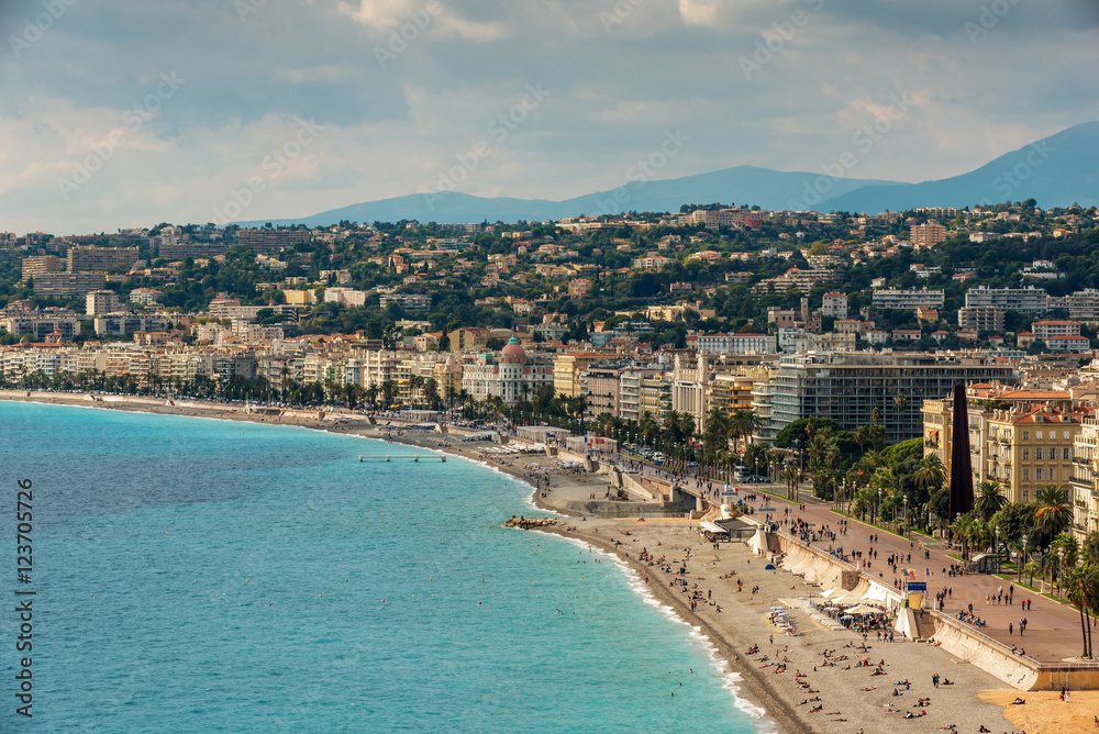 Nice, France: top view of old town andPromenade des Anglais