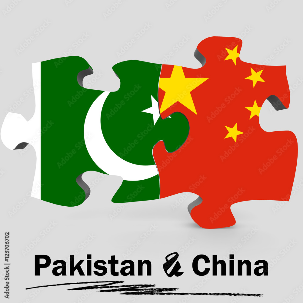 China and Pakistan flags in puzzle