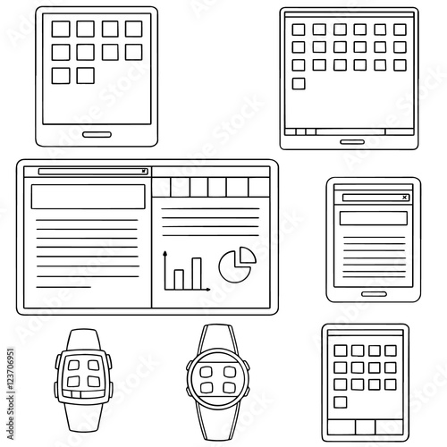 vector set of smartphone, tablet and smartwatch