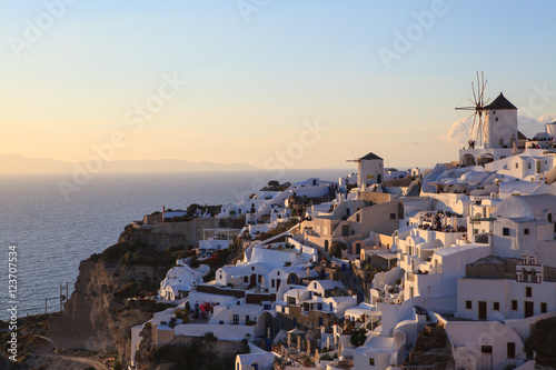 Sunset view from Oia, Santorini island, Greece 