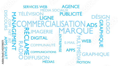 Marketing  branding word tag cloud - white  French variant  3D rendering