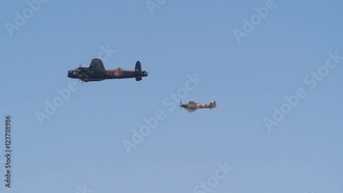 Slow motion display of world war two bombers and fighter photo