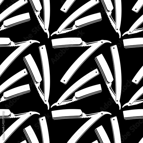 Straight razors. Seamless pattern with shaving tools. Vector clip art.