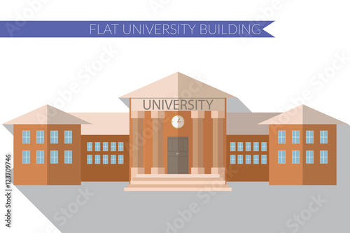 Flat design modern vector illustration of University building icon, with long shadow