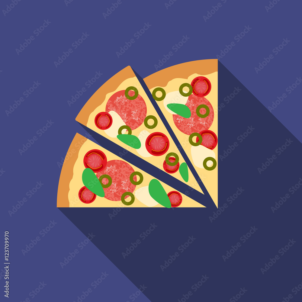 Flat design vector pizza icon with long shadowFlat design vector vinyl record icon with long shadow Flat design vector pizza icon with long shadowFlat design vector vinyl record icon with long shadow