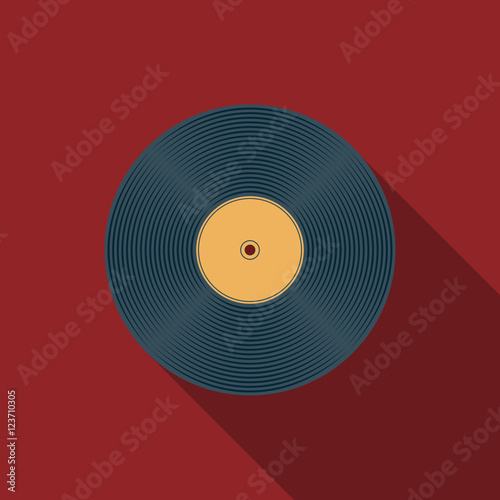 Flat design vector vinyl record icon with long shadow.