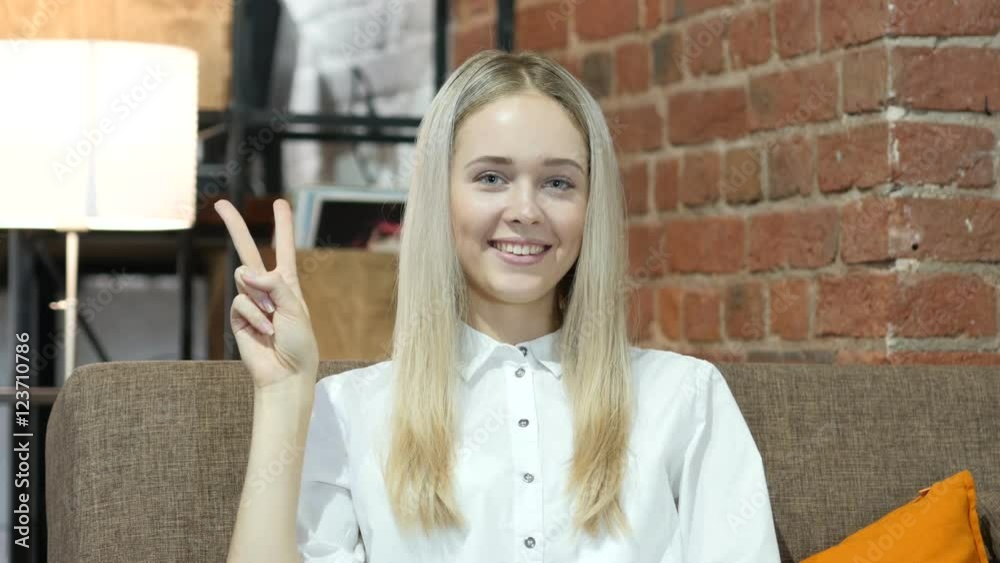 Woman Showing Victory Sign, Indoor Woman Showing Victory Sign, Indoor