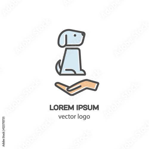 Line style logotype template with a dog. Isolated on background and easy to use. Homeless animals. Clean and minimalistic symbol. concept of charity.