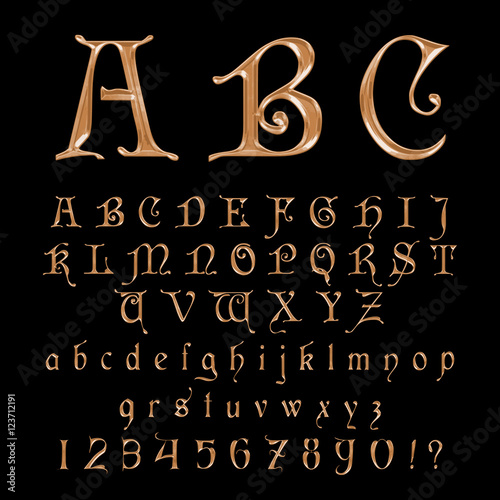 Elegant Gold Font, Alphabet, ABC and numbers