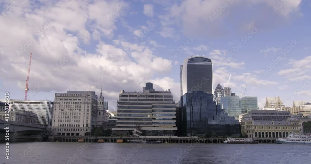 Time lapse panning view of the City of London across the river Thames Time lapse panning view of the City of London across the river Thames
