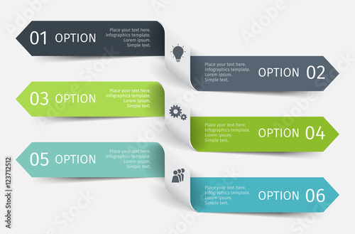 Vector elements for Infographics design. List for diagram, workflow layout, flowchart, steps, parts, timeline, chart, web design, background. Modern concept with 6 options, parts, processes.