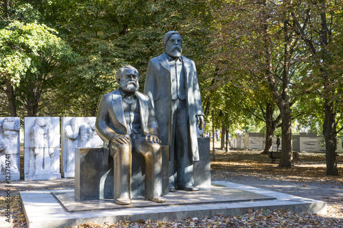 The statues of Karl Marx and Friedrich Engels in a park of Berlion