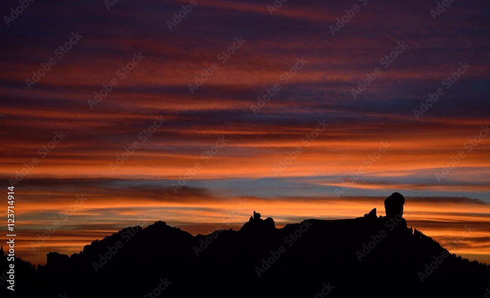 Amazing sky at sunset, summit of Gran canaria, Canary islands