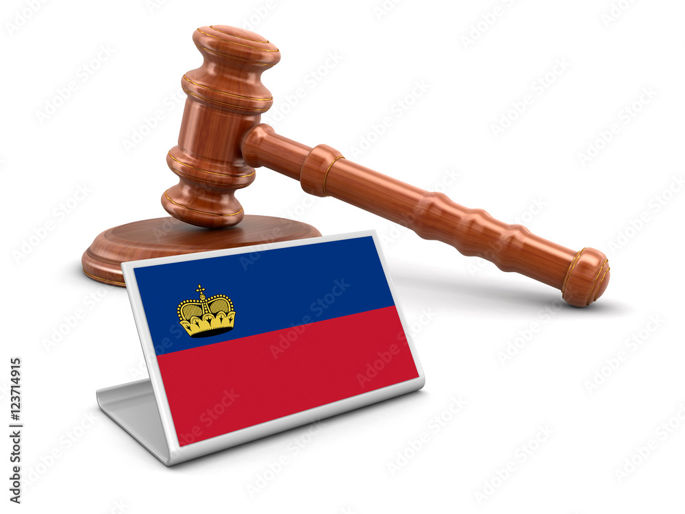 3d wooden mallet and Liechtenstein flag. Image with clipping path