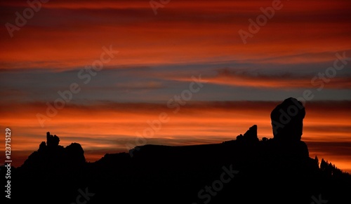Beautiful sky at sunset and Roque Nublo, Gran canaria, Canary islands 