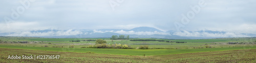 360 degree panorama of agricultural field in mountains