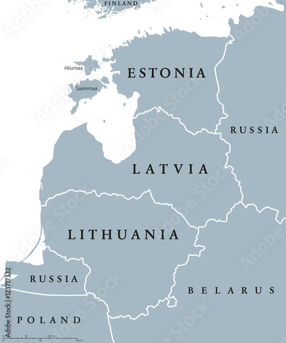 Fotografi Baltic countries political map, also known as Baltics, Baltic nations or states