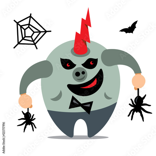 Halloween Monster, Catcher spiders Vector Cartoon Illustration.