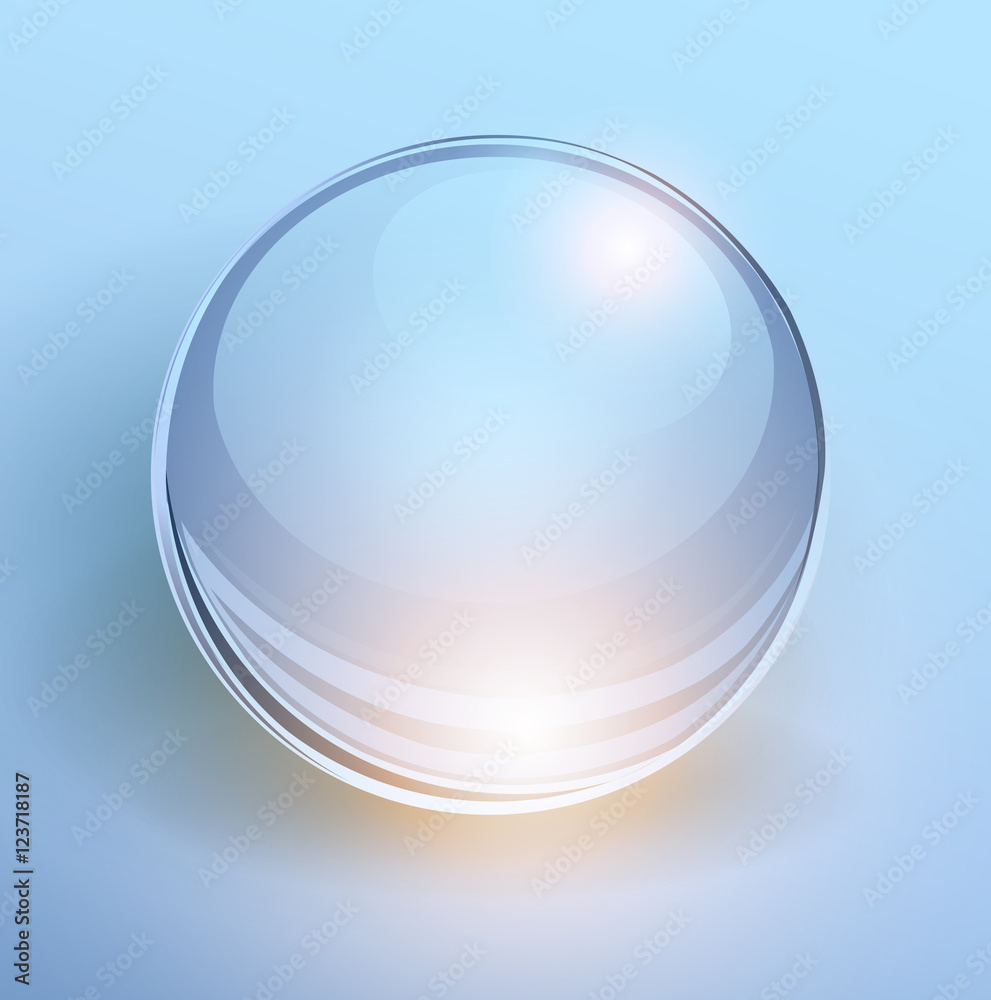 3D glass ball on blue background