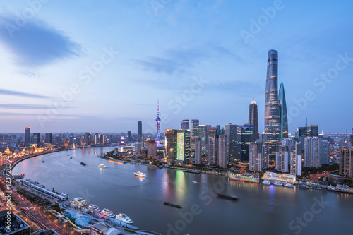 Aerial View of Lujiazui Financial District in Shanghai,China