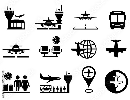airport with plane icons set
