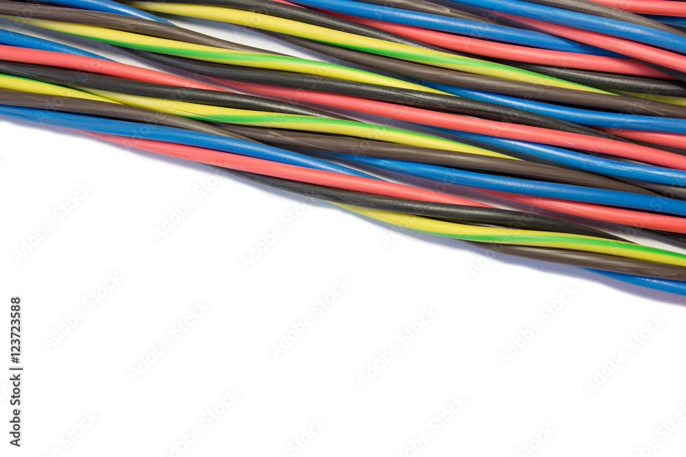 colored electrical wires isolated on white with space for text