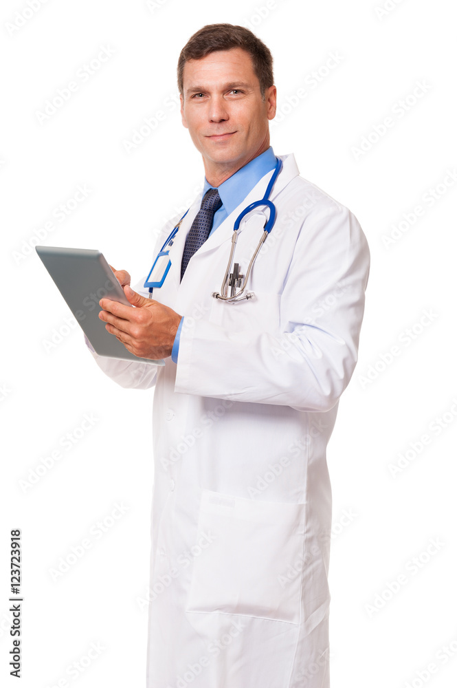 Doctor with Digital Tablet isolated on White background Doctor with Digital Tablet isolated on White background